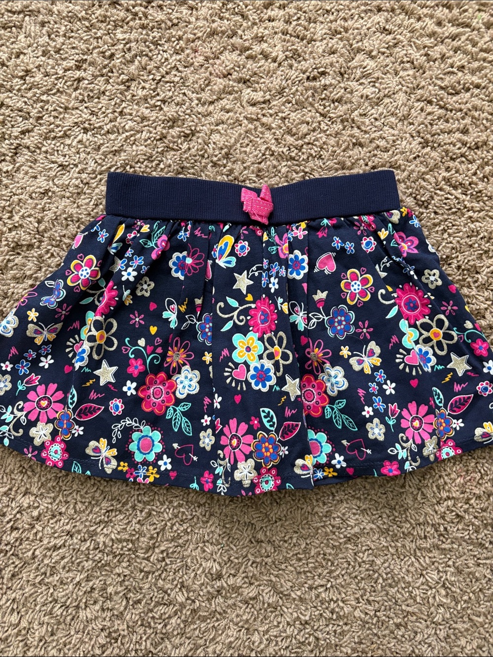 Navy Floral Toddler Skirt with Pink Bow